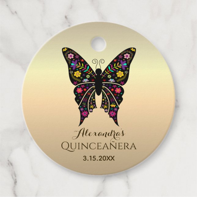 Quinceanera Farbenfrohe Schmetterlingsmühle Geschenkanhänger (Vorderseite)