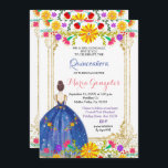 Quinceanera Farbige Blume Gold Einladung<br><div class="desc">Quinceanera Farbige Blume Gold EinladungMis Quince Anos,  15. Geburtstag, </div>