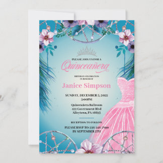 Quinceañera feather Dream fänger pink Inv Einladung