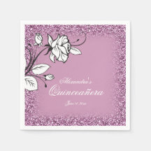 Quinceañera Feier-weiße Rosen-lila Glitzer