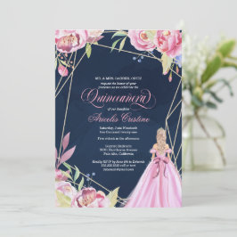 Quinceanera feiern Rosa und Marineblau & Gown Einladung
