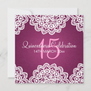 Quinceañera-Feierparty Vintage-Spitze Rosa Einladung