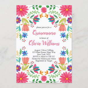 Quinceanera Fiesta Floral Mexikanisches Rosa Gebur Einladung