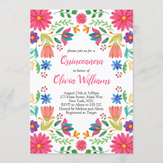 Quinceanera Fiesta Floral Mexikanisches Rosa Gebur Einladung