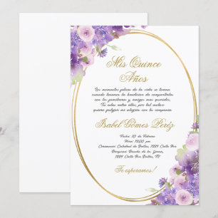Quinceanera fleurie violette invitation en espagno