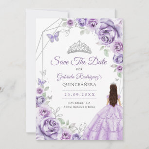Quinceanera Flieder Lila Rosen Kleid Silber Save The Date