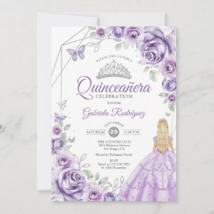 Quinceanera Flieder Lila Silber Blondes Mädchen Fl Einladung