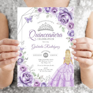 Quinceanera Flieder Lila Silber Blondes Mädchen Fl Einladung