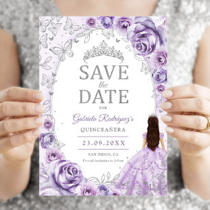 Quinceanera Flieder Purpur Silber Blumen Save The Date