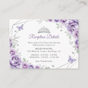 Quinceanera Flieder Purpur Silber Florale Details Begleitkarte