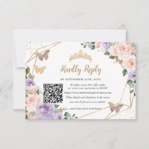 Quinceañera Fliederrosa Florale Schmetterlinge 16. RSVP Karte