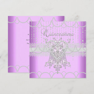 Quinceanera Fliederrosa Perlen-Spitze-Diamant Einladung