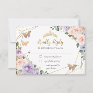 Quinceañera Fliederrosen-Blüten Schmetterlinge 16. RSVP Karte
