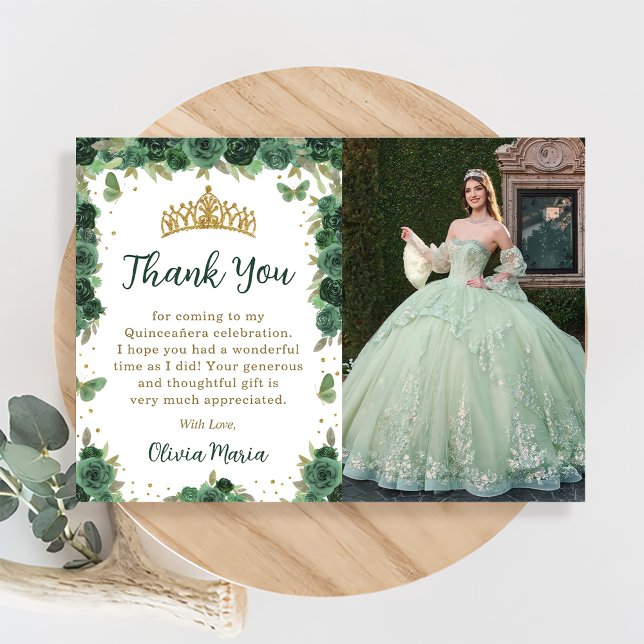 Quinceañera Floral Butterflie Foto Danke Karte (Von Creator hochgeladen)