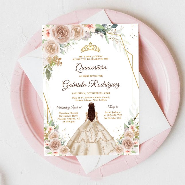 Quinceanera Floral Gold Invitation (Créateur téléchargé)