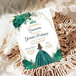 Quinceanera Floral Green Gold Invitation Einladung