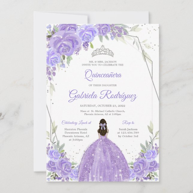 Quinceanera Floral Invitation Einladung (Vorderseite)