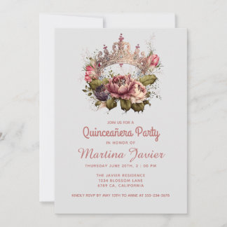 Quinceañera Floral Pincess Crown 15. Geburtstag Einladung