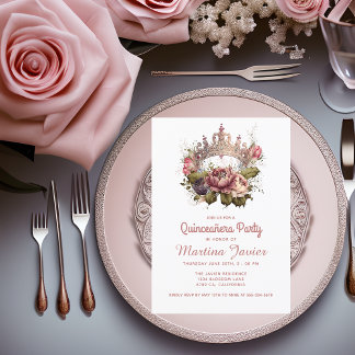 Quinceañera Floral Pincess Crown 15th Birthday Einladung