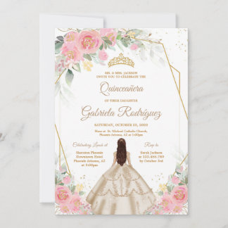 Quinceanera Floral Pink Gold Invitation Einladung