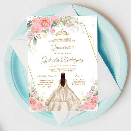 Quinceanera Floral Pink Gold Invitation Einladung