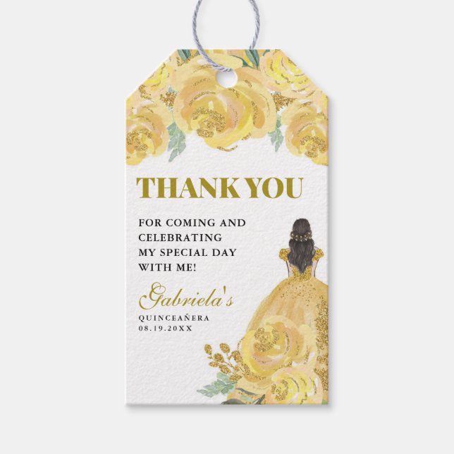 Quinceanera Floral Yellow Mis Quince Anos Geschenkanhänger (Vorderseite)