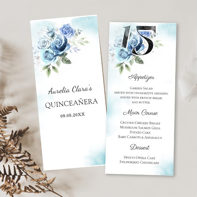 Quinceanera Florale Bleue 15e Anniversaire Menu de (Créateur téléchargé)