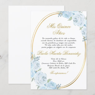 Quinceanera florale bleue invitation en espagnol