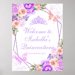 Quinceanera florale rose et violet Affiche de bien