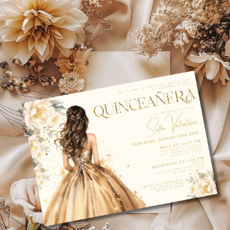 Quinceañera Florales Gold Kleid Champagner Robe Einladung