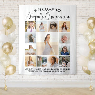 Quinceañera Foto Collage 15. Geburtstag Willkommen Wandteppich