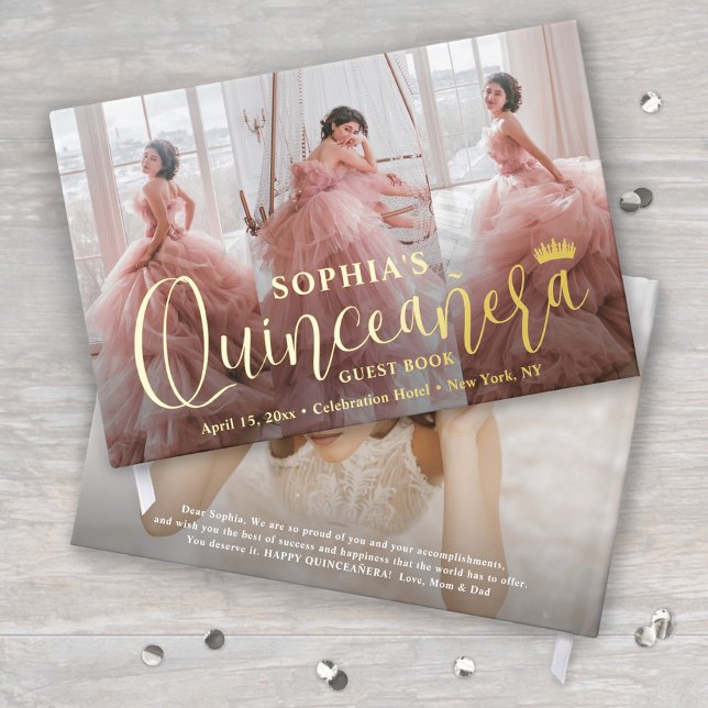 Quinceañera Foto Collage Modernes Skript Keepake Gästebuch (Von Creator hochgeladen)
