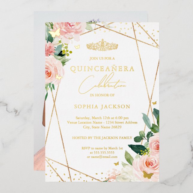 Quinceanera-Foto Folieneinladung (Vorderseite/Rückseite)