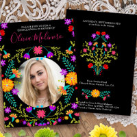 Quinceanera Foto Mexican Fiesta Floral Black
