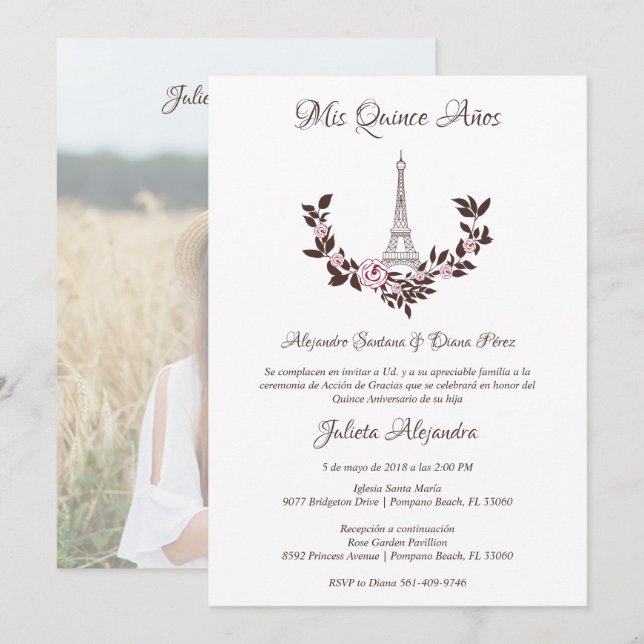 Quinceañera Foto Red Classic Chic Paris Eiffel (Vorne/Hinten)