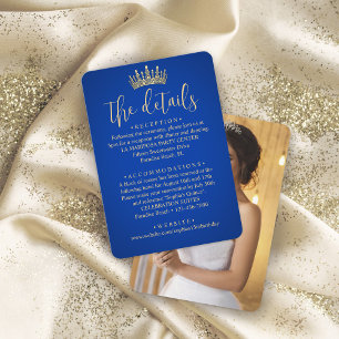 Quinceañera Foto Royal Blue & Gold Crown Details Begleitkarte