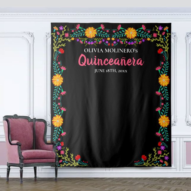Quinceanera Foto Stand Hintergrund Mexiko-Blume Wandteppich (Von Creator hochgeladen)