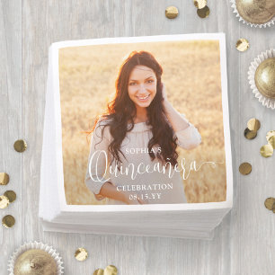 Quinceañera Foto und moderne, trendige Schrift Serviette