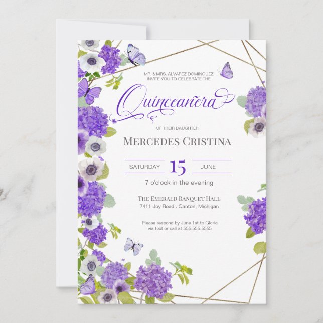 Quinceañera Frühjahrsgarten Blumenschmetterling Pa Einladung (Vorderseite)