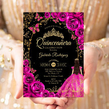 Quinceanera Fuchsia Pink Gold