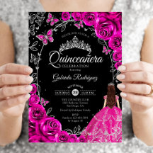 Quinceanera Fuchsia Pink Silver Black