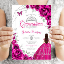 Quinceanera Fuchsia Pink Silver Dress