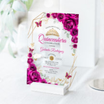 Quinceanera Fuchsienrosa Gold Blumen