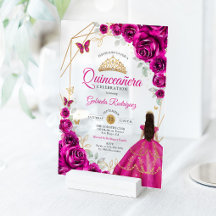Quinceanera Fuchsienrosa Gold Kleid