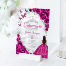 Quinceanera Fuchsienrosa Silber Blumen