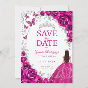 Quinceanera Fuchsienrosa Silber Blumen Save The Date
