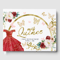 Quinceanera Gästebuch Butterfly Rotes Kleid
