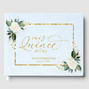 Quinceanera Gästebuch Dusty Blue Gold Fossil