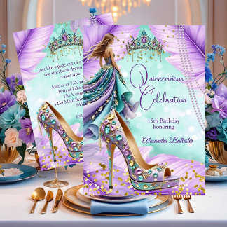 Quinceanera Geburtstag Flieder Türkis Tiara Gold A Einladung