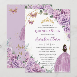 Quinceañera Geburtstag Lila Flieder Blumenprinzess Einladung